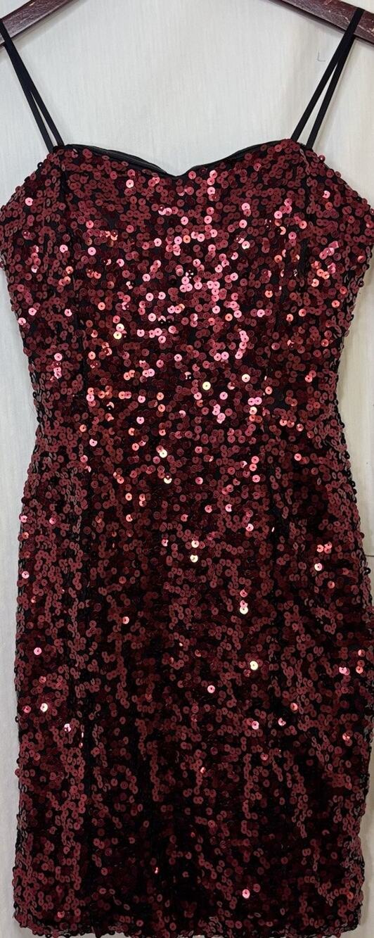 Deb Red Sequin Bodycon Mini Dress Small Spaghetti Strap Party Club Prom